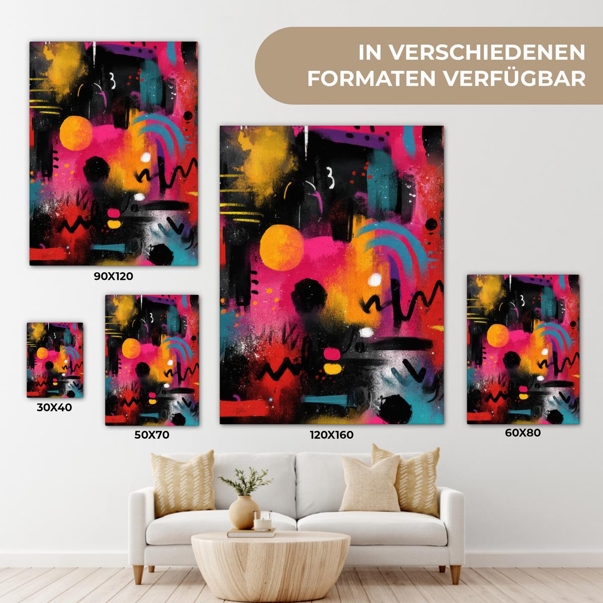 LEINWANDBILD Farbflächen - Formen - Bunt - Abstrakt Wandbild Wohnzimmer 60x80 cm - Pink, Textil (60/80cm) - MuchoWow