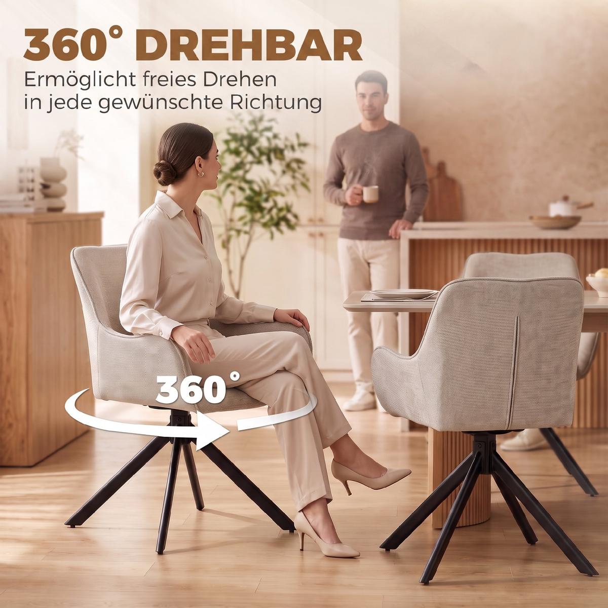 ESSZIMMERSTÜHLE 2er Set Polyester Metall Beige - Beige/Schwarz, Textil/Metall (55/82/60cm) - HOMCOM