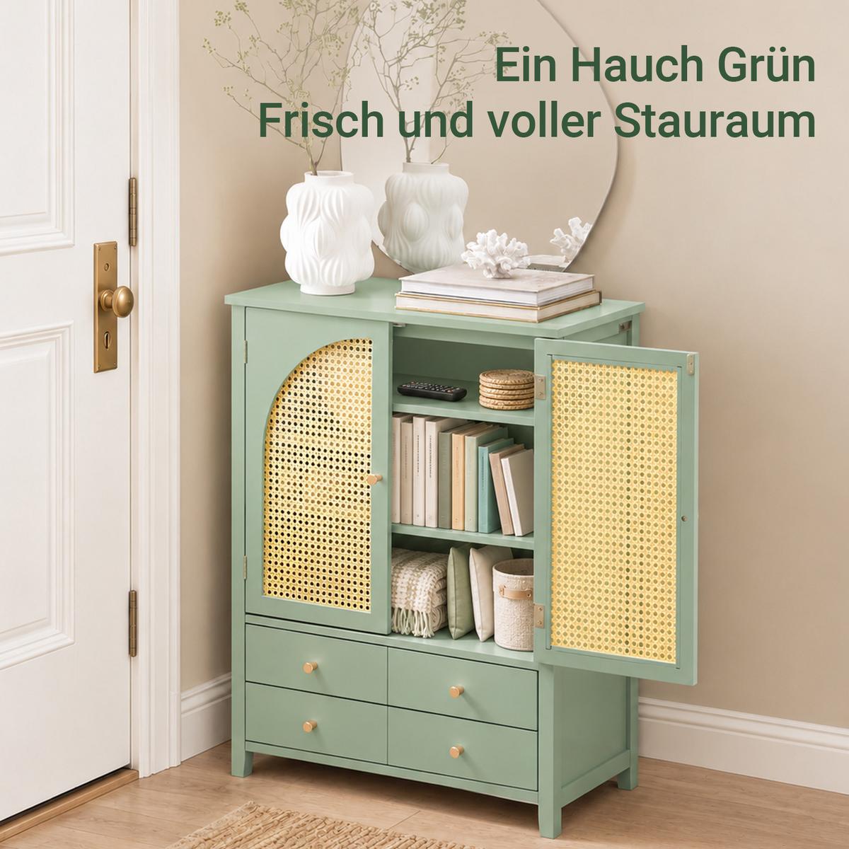 SIDEBOARD Grün, 70x90x34 cm, Lamellentüren, E1-MDF, bis 50 kg, kompakt für Wohnzimmer, Flur, Schlafzimmer & Esszimmer - Grün, Holzwerkstoff (70/90/34cm) - SoBuy