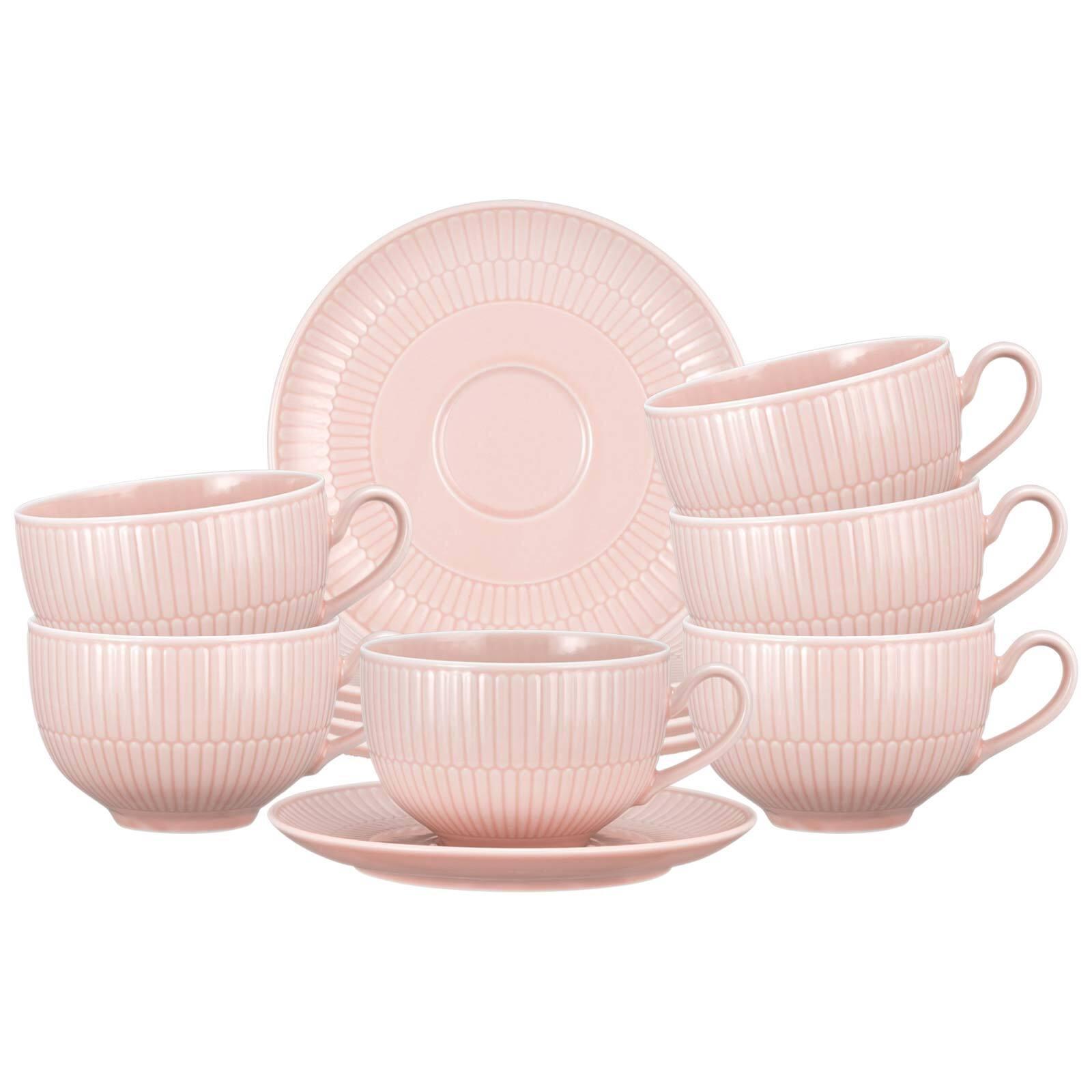 MILCHKAFFEETASSEN MIT UNTERTASSEN Amina Rosé 350 ml 6er Set - Rosa, Keramik (0.35L) - Seltmann Weiden