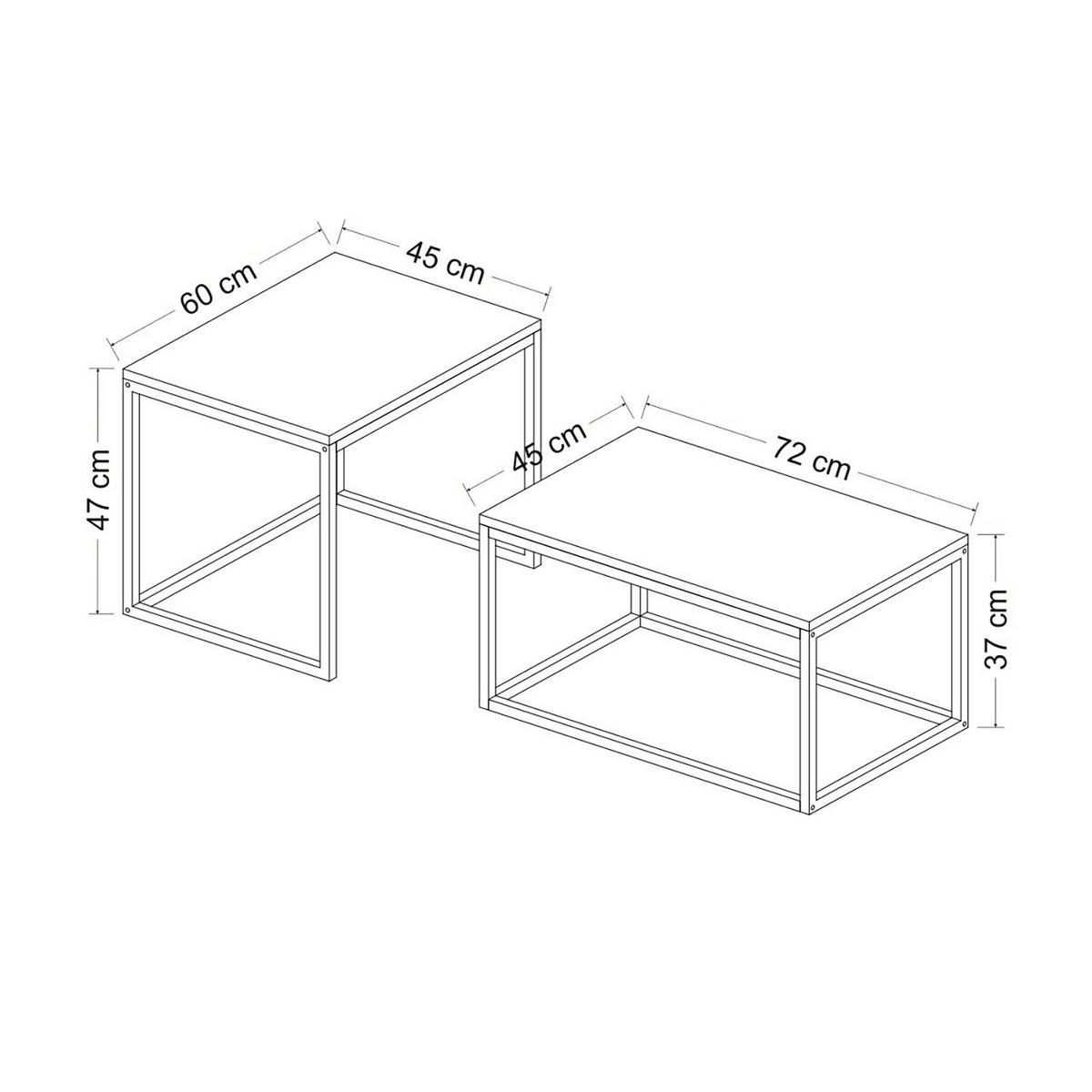 SATZTISCH Aabenraa 60/45/47 - Schwarz, Metall (45/60/47cm) - [en.casa]