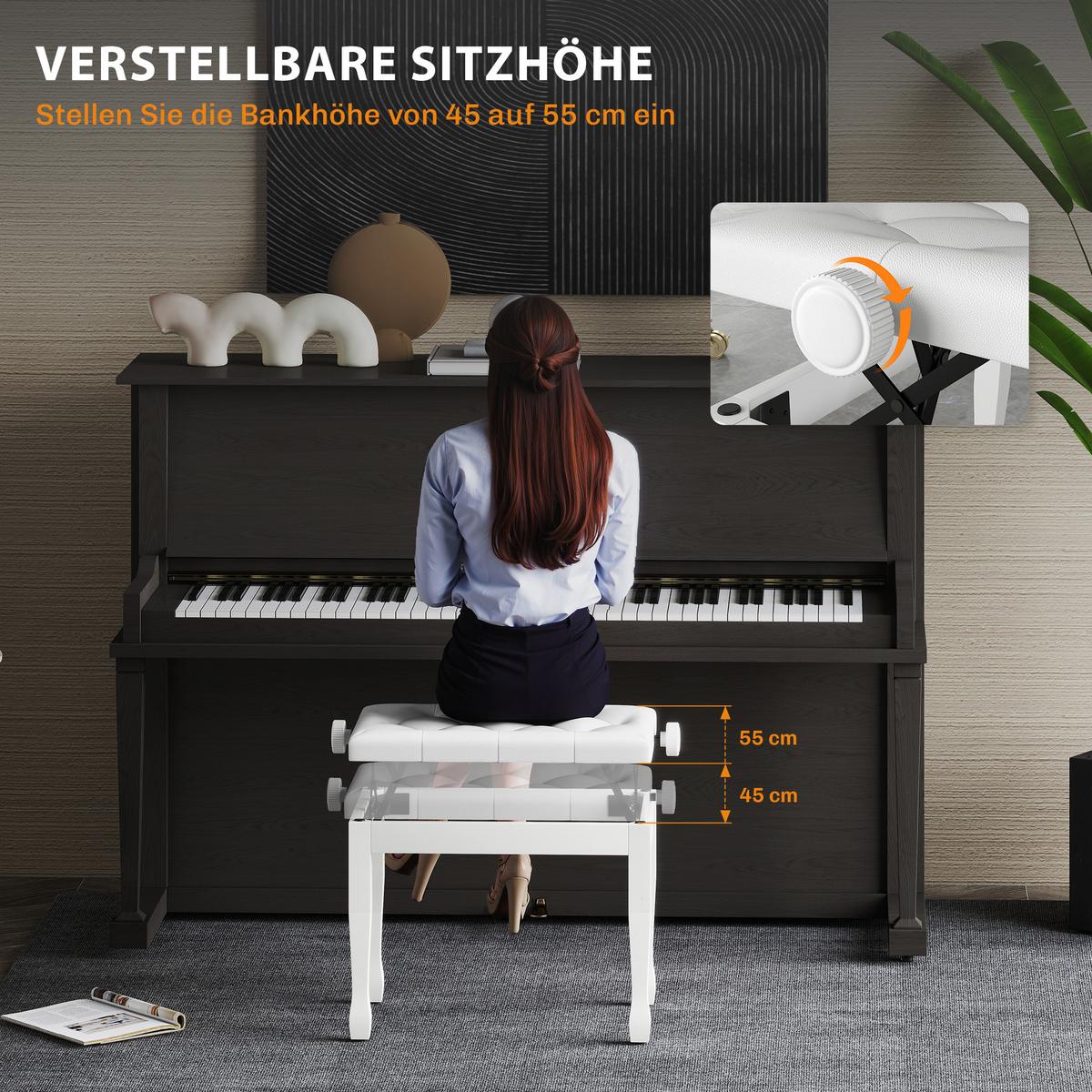 KLAVIERBANK Massivholz Kunstleder Weiß - Schwarz/Weiß, Holz/Kunststoff (35/55/64cm) - HOMCOM