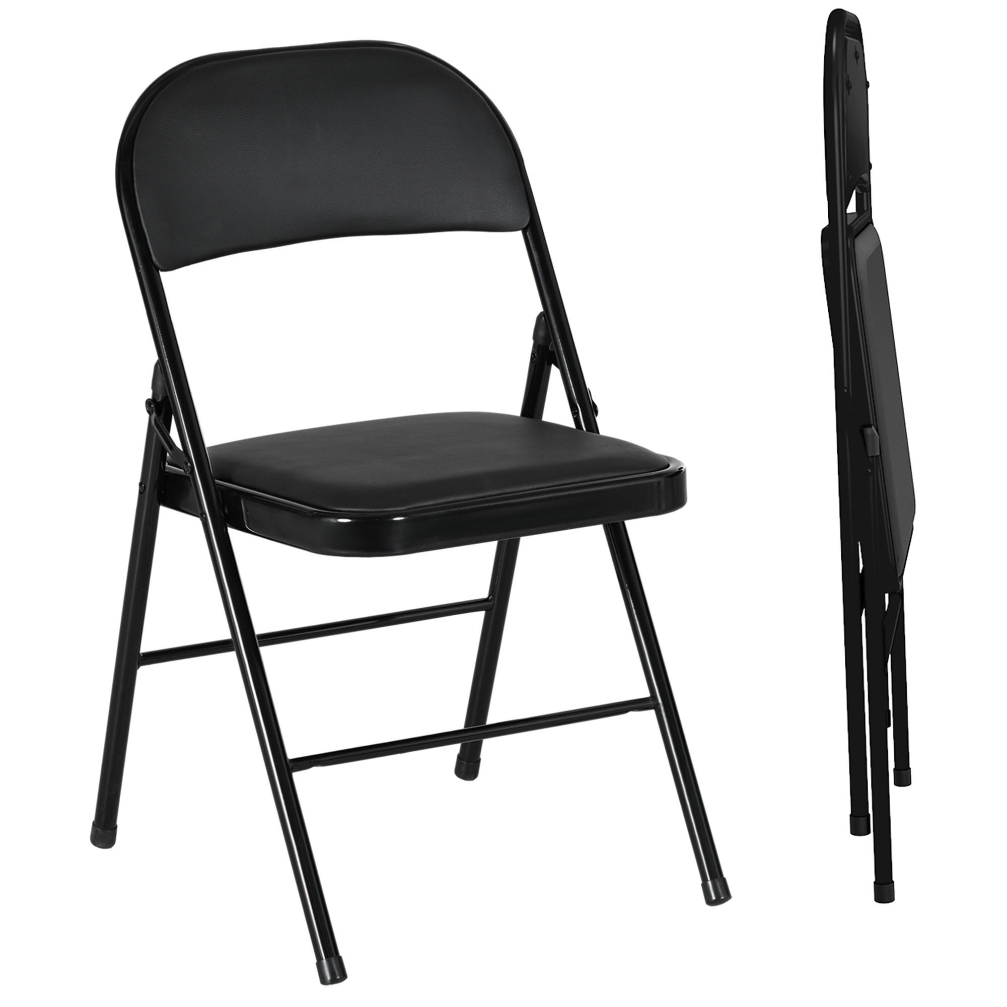 2ER-SET Klappstühle Tragbare Bürostuhl mit Kissen Stahlbeine Kunstleder, Schwarz - Schwarz, Metall (46/78/45cm) - HOMCOM