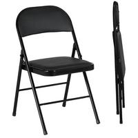 2ER-SET Klappstühle Tragbare Bürostuhl mit Kissen Stahlbeine Kunstleder, Schwarz - Schwarz, Metall (46/78/45cm) - HOMCOM