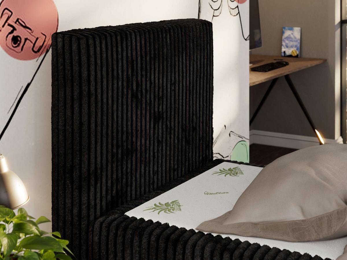 JUGENDBETT TILIO DUO 90/200 - Schwarz Cord - H3 - Links Seite - Schwarz, Textil (90/200cm) - MKS