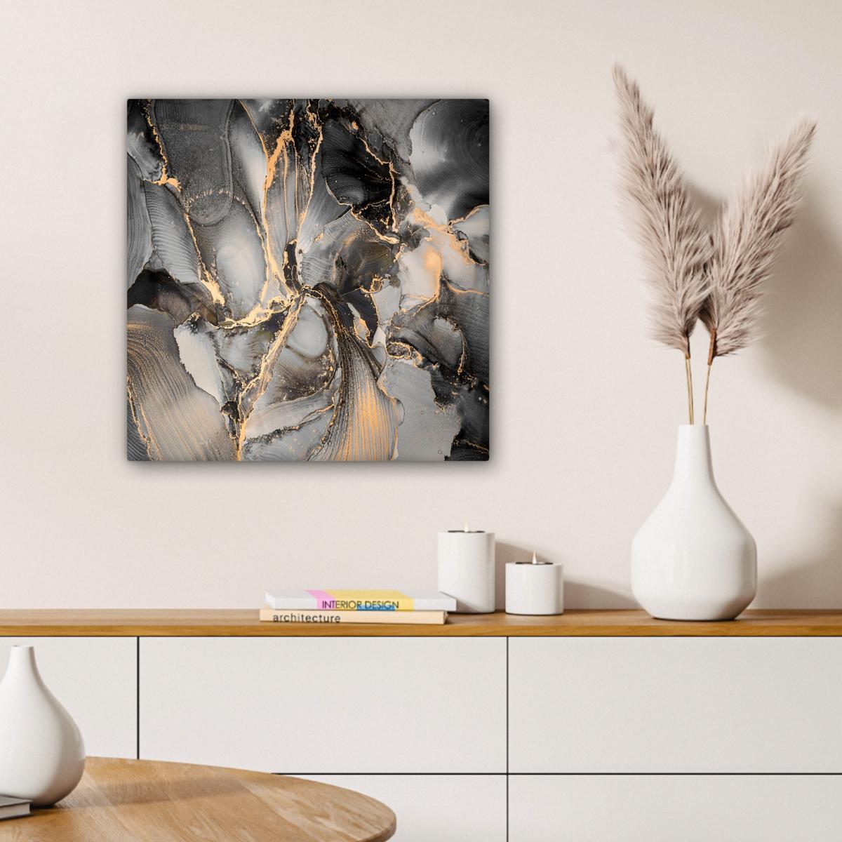 LEINWANDBILD Grau - Luxus - Gold - Marmor Wandbild Wohnzimmer 50x50 cm - Dunkelgrau, Textil (50/50cm) - MuchoWow
