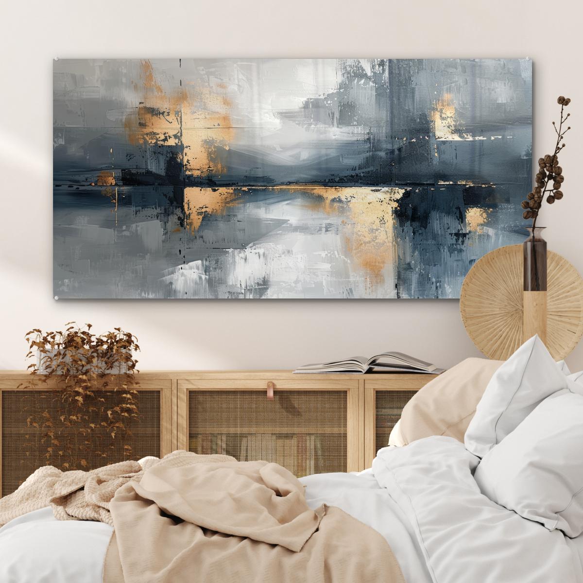 ACRYLGLASBILD Kunst - Grau - Gold - Abstrakt 120x60 cm - Dunkelgrau, Glas (120/60cm) - MuchoWow