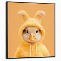 LEINWAND Bilder mit Rahmen - Osterhase - Kostüm - Ente - 90x90 - Gelb, Textil (90/90cm) - MuchoWow