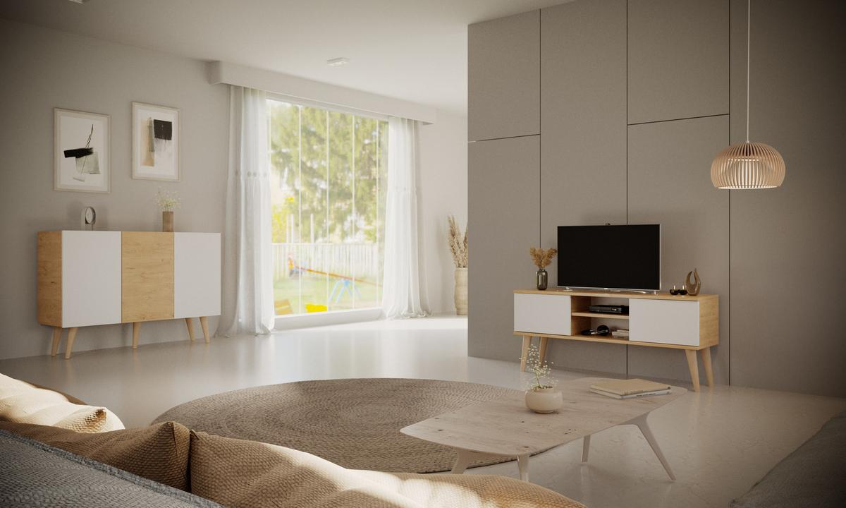TV-MÖBEL Toronto Weiß und Holz - Weiß/Braun, Holzwerkstoff (120/35/55cm) - Petits-meubles