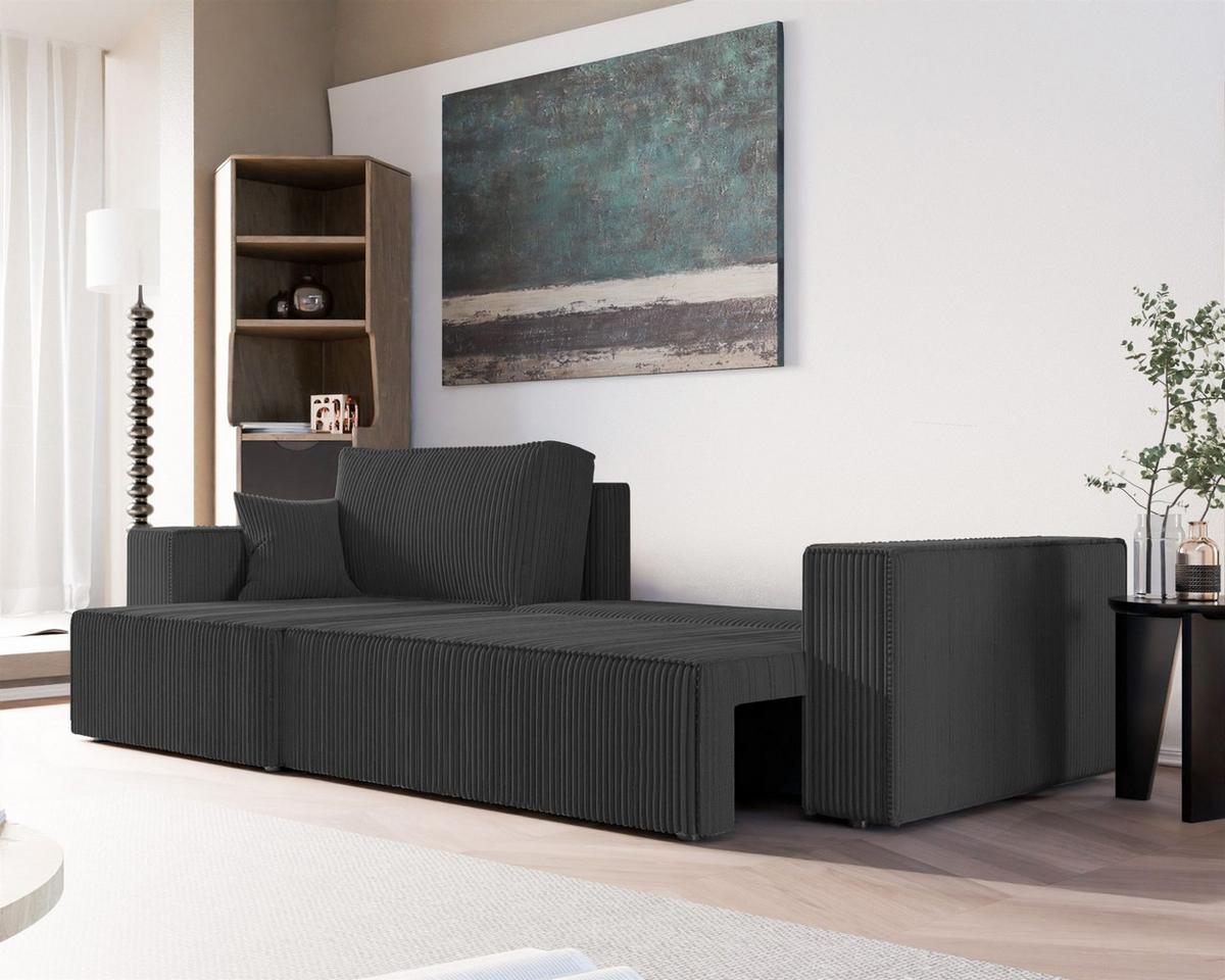 ECKSOFA Adara Max Mit Schlaffunktion - Schwarz, Holzwerkstoff/Textil (276/145cm) - Fun Möbel