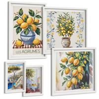 BILDER SET 5er Set - 50x50 cm & 20x30 cm & 40x60 cm Weißer Rahmen - Zitronenbäume am Meer - Weiß, Kunststoff (40/60cm) - TULUP