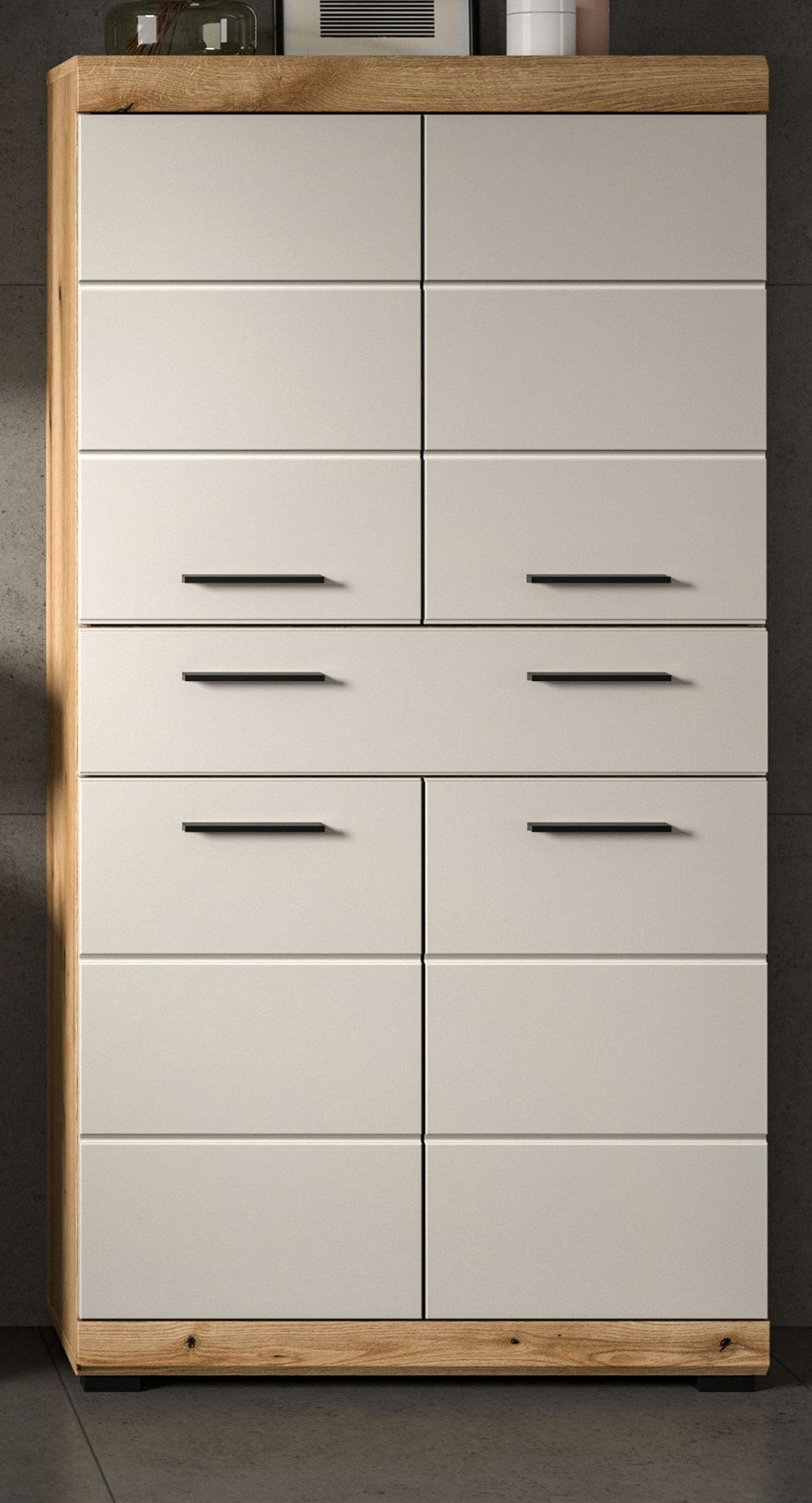 MIDISCHRANK Sand Kaschmir, Evoke Eiche, Badschrank 74 x 141 cm mit 4 Türen und Schubkasten - Kaschmir/Eichefarben, Holzwerkstoff/Kunststoff (74/141/31cm) - Inn.Furn