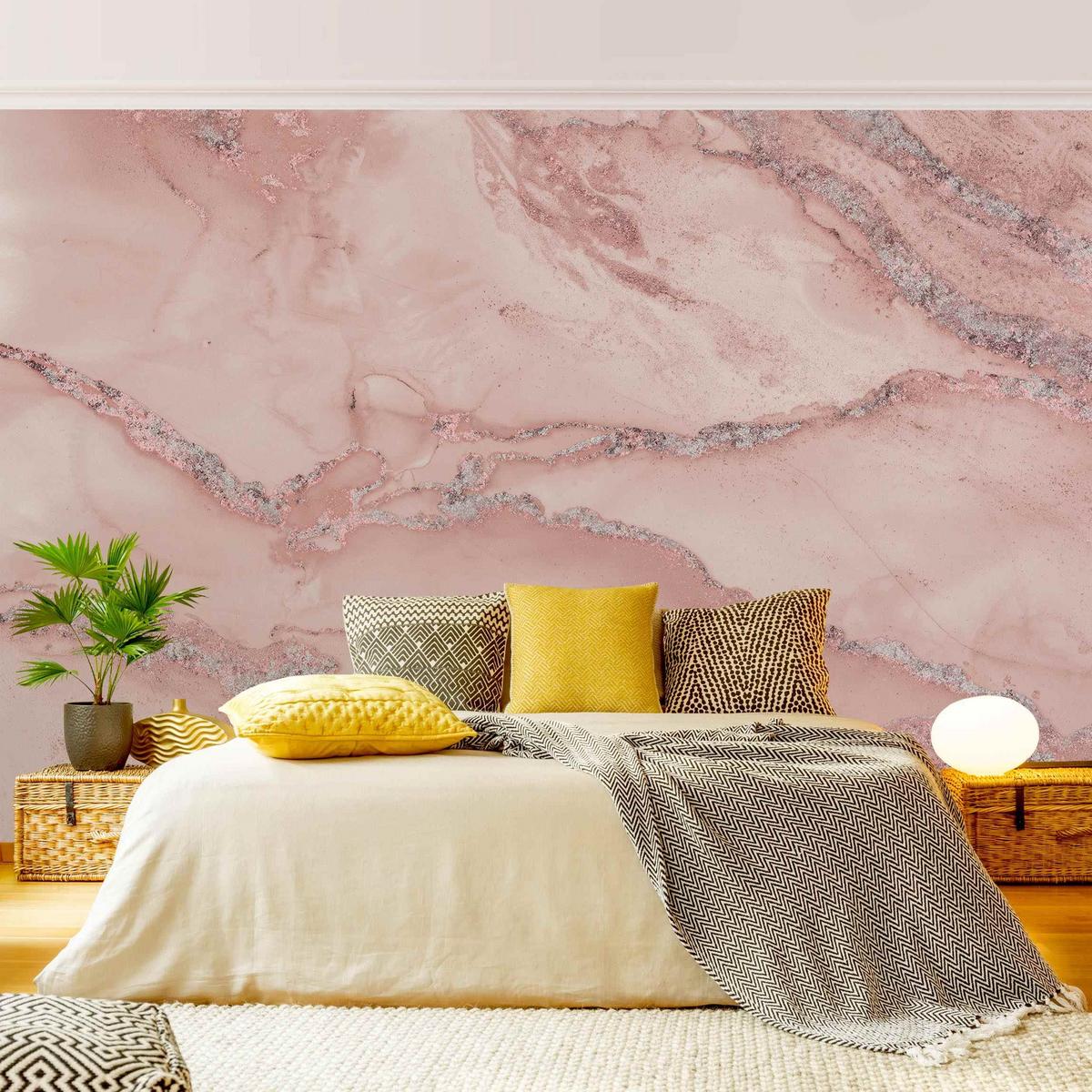 FOTOTAPETE Farbexperimente Marmor Rose und Glitzer 336/225 cm - Rosa, Papier (336/225cm) - Bilderwelten