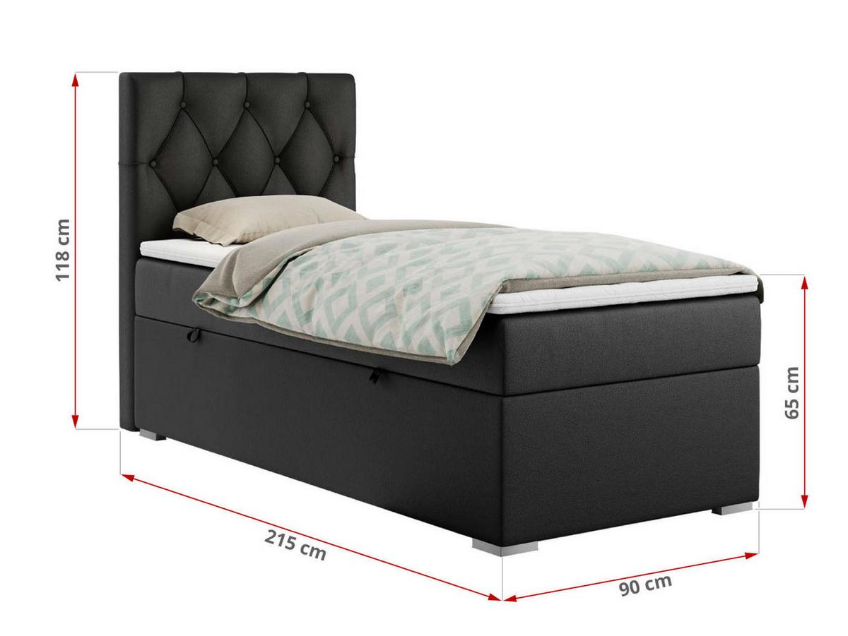BOXBETT ALDA 90/200 Schwarz Kunstleder - H3 - Rechts Seite - Schwarz, Holz/Textil (90/200cm) - MKS