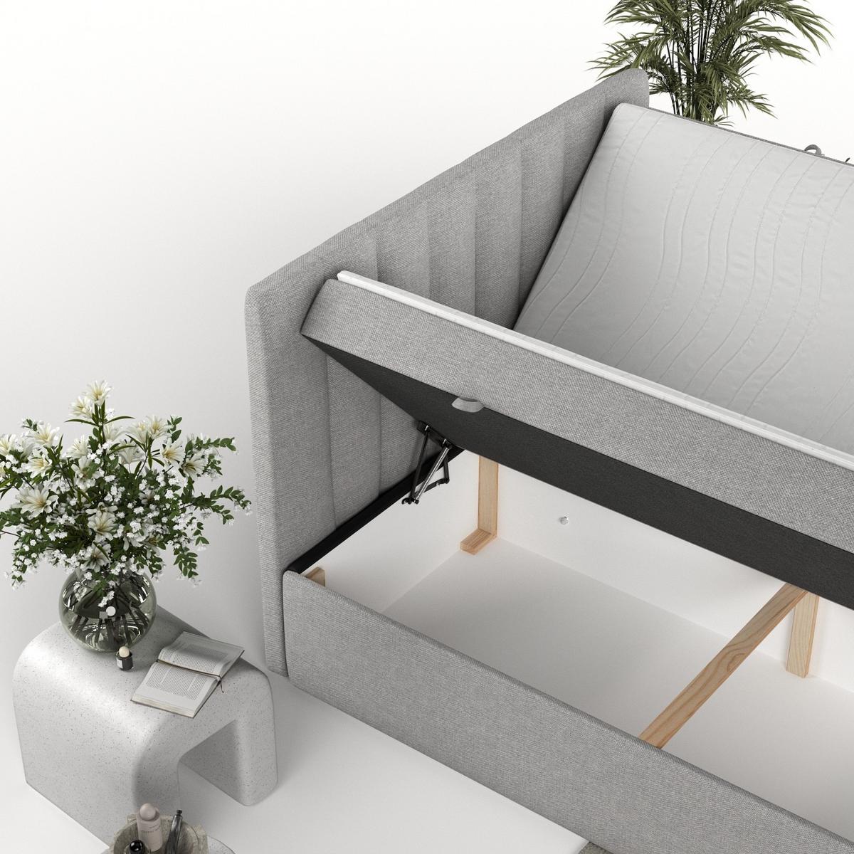 BOXBETT Amaro 140/200 cm Graubeige im Megan Stoff - Schwarz/Grau, Holz/Holzwerkstoff (140/200cm) - AltaBeds