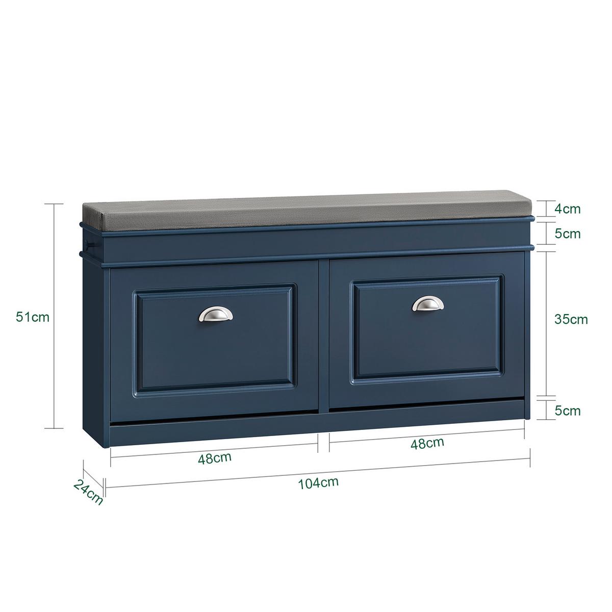 SCHUHBANK mit Sitzfläche und 2 Klappen, Blau 104x52x24cm - Blau, Holzwerkstoff (104/52/24cm) - SoBuy