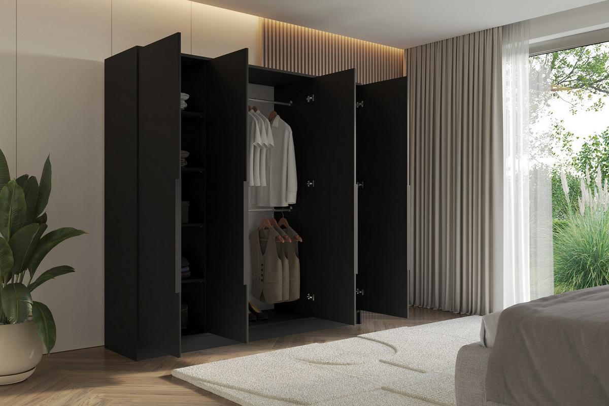 KLEIDERSCHRANK - PORTO - 200 - Schwarz - Schwarz, Holzwerkstoff (200/200/51cm) - ALTDECOR