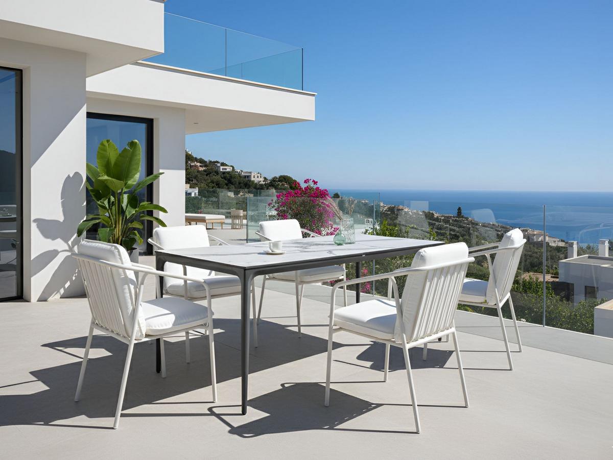GARTENTISCH 180/90 cm Marmor Optik Weißer Marmor Sovareto - Dunkelgrau, Kunststoff (180/90/75cm) - Beliani