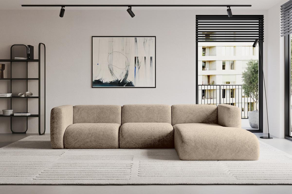 ECKSOFA Ottomane Rechts MIRA-L2 318x179x89 Braun Velours - Schwarz/Braun, Holzwerkstoff/Kunststoff (318/179cm) - ALTDECOR