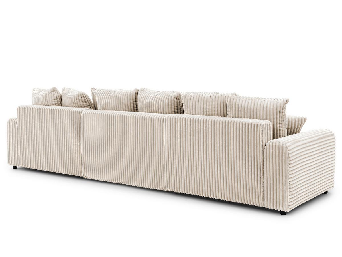 WOHNLANDSCHAFT Calma mit Schlaffunktion und Bettkasten im Bumpy-Design aus weichem Creme Plüschcord - Beige/Creme, Holz/Textil (336/88/140cm) - S-Style