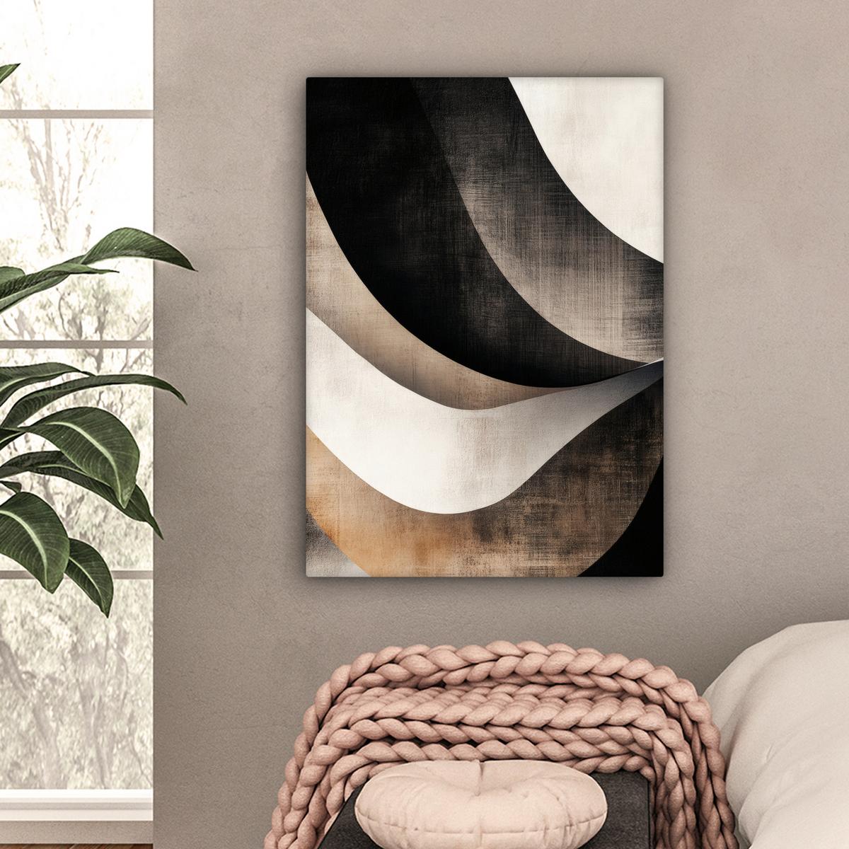LEINWANDBILD Abstrakt - Wellen - Schwarz - Verwittert Wandbild Wohnzimmer 60x80 cm - Trüffeleichefarben, Textil (60/80cm) - MuchoWow