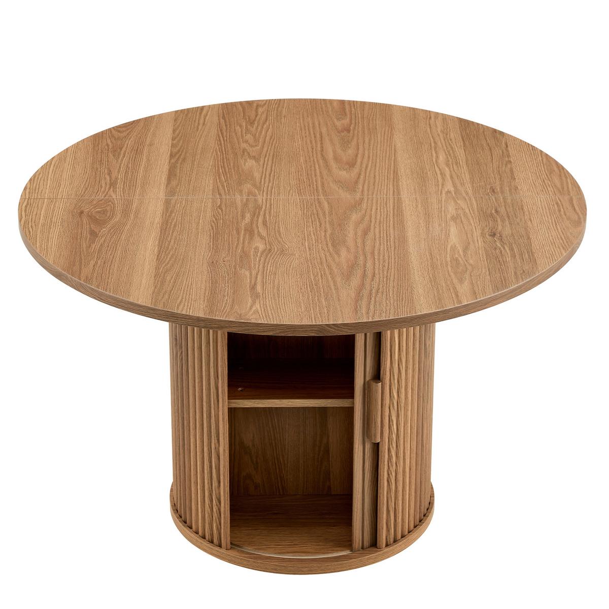 ESSTISCH aus Holzwerkstoff in Nussbaum-Optik, rund (Ø 120cm) mit Lamellen-Sockel und Stauraum - Walnussfarben, Holzwerkstoff (120/120/75.5cm) - Urban Meuble