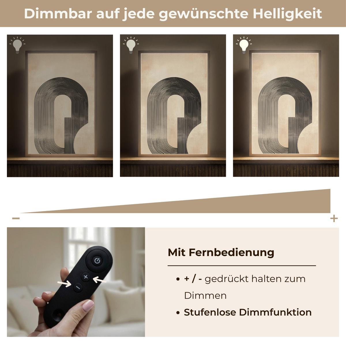 WANDLEUCHTE MIT AKKU Schleife - Streifen - Minimalistisch - Schwarz 40x60 cm - Beige, Holzwerkstoff (40/60/8cm) - OnlyWow