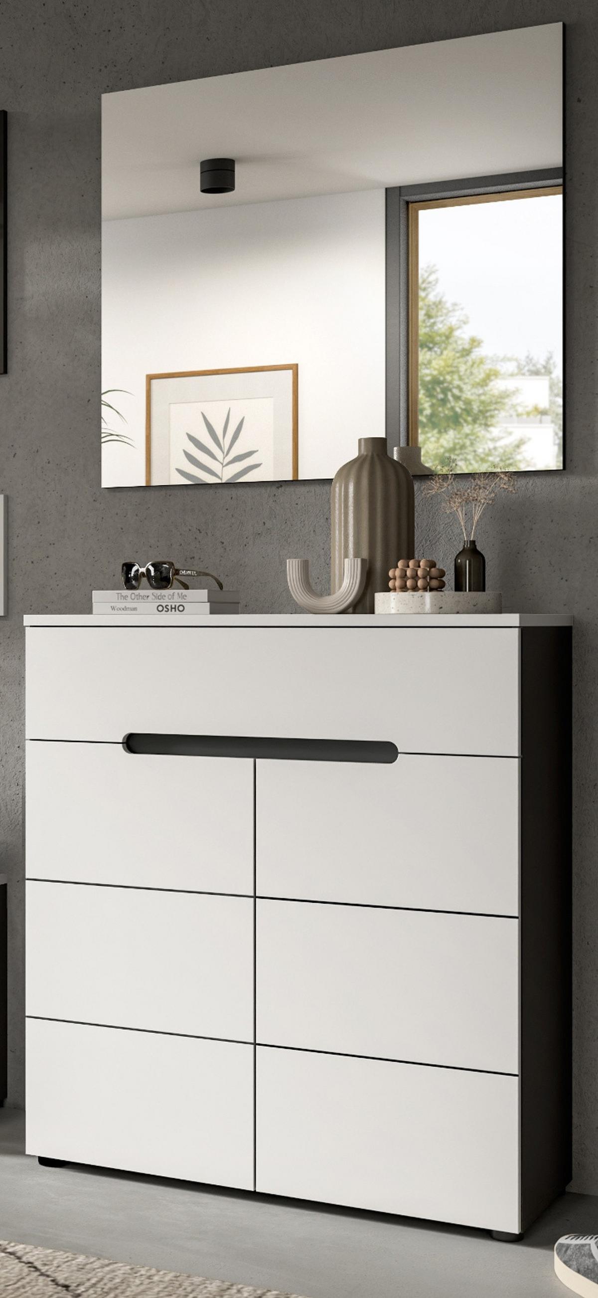 GARDEROBEN-SET 2-teilig weiß, grau, Schuhkommode und Spiegel mit Soft-Close, Cooper - Schwarz/Weiß, Glas/Holzwerkstoff (80/190/37cm) - Inn.Furn