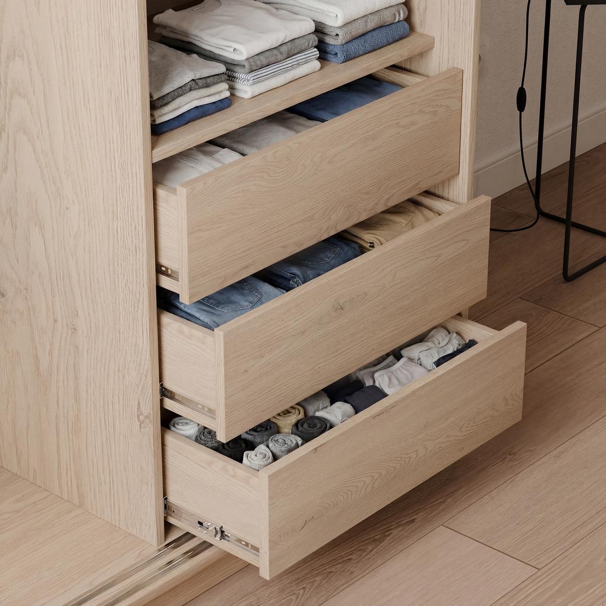 SCHIEBETÜRENSCHRANK SILENTE 140 cm mit Einlegeböden und Kleiderstange - Braun, Holzwerkstoff (140/215/60cm) - Idohome