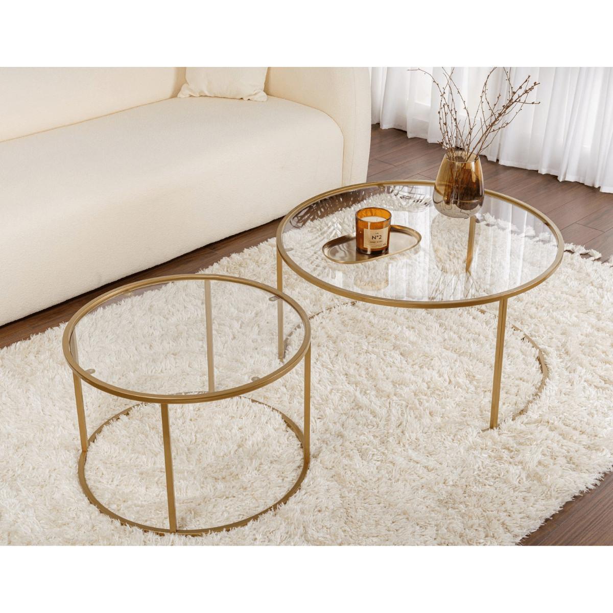 COUCHTISCHE mit Glasplatte 80/80/43 cm - Goldfarben, Metall (82/80/43cm) - Calicosy