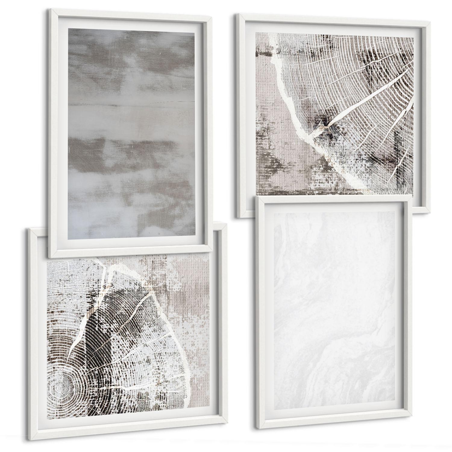 BILDER SET 4er Set - 50x50 cm & 40x60 cm Weißer Rahmen - Abstrakte moderne Formen - Weiß, Kunststoff (50/50cm) - TULUP