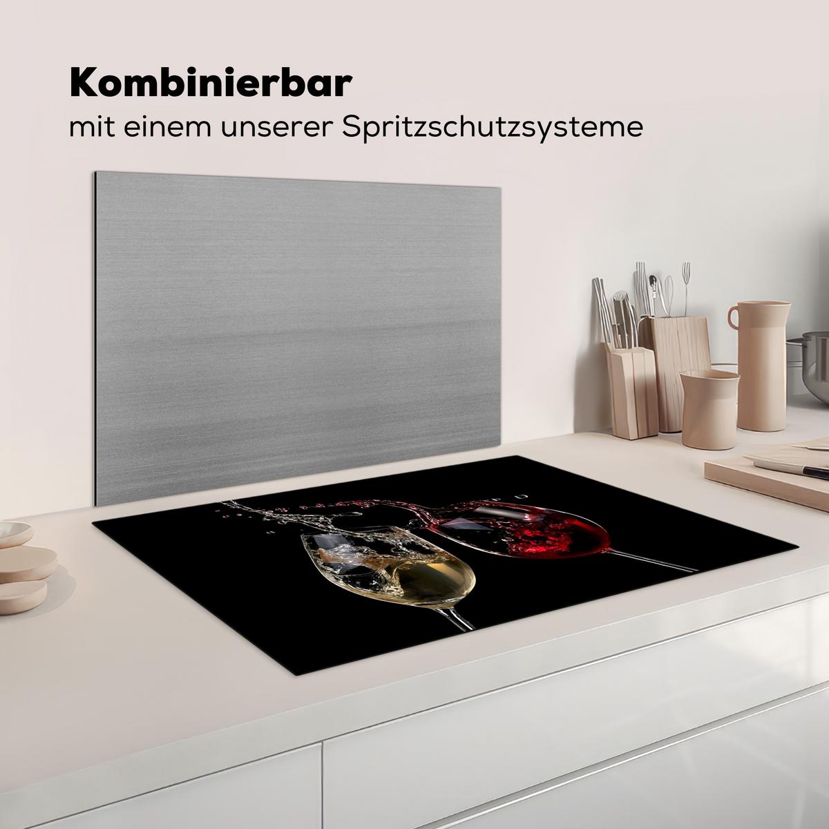 HERDABDECKPLATTE Rotwein - Weißwein - Glas - Schwarz Induktionsschutz 81.6x52.7 cm - Weinrot, Kunststoff (81.6/52.7/0.2cm) - MuchoWow