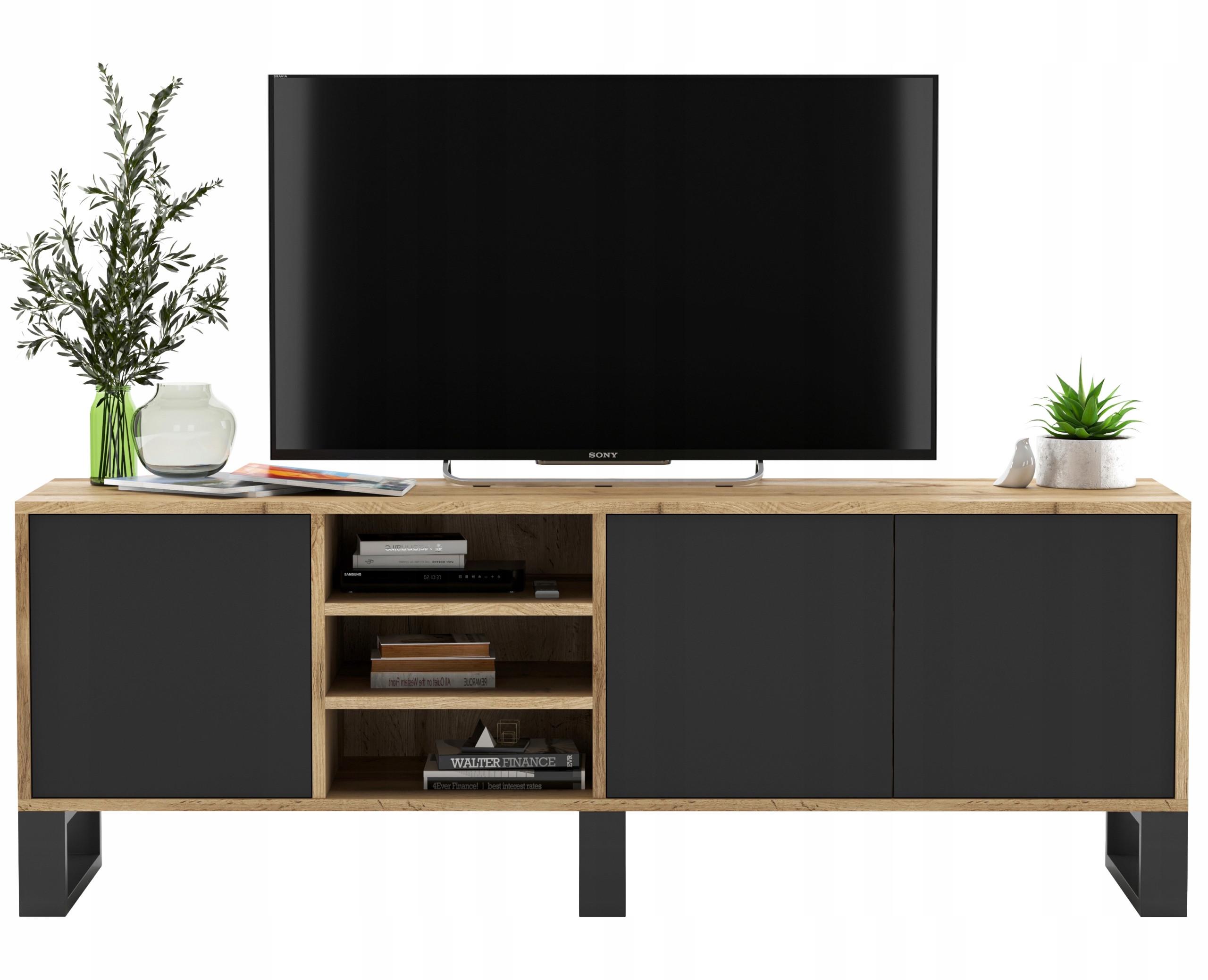 TV-LOWBOARD Apollo Eiche wotan Schwarz Matt mit Metallbeinen 150/53/35 cm - Schwarz, Holzwerkstoff/Metall (150/53/35cm) - Meble Lindner