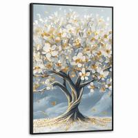 LEINWAND Bilder mit Rahmen - Baum - Winter - Baum des Lebens - Modern - Gold - 80x120 - Goldfarben, Textil (80/120cm) - MuchoWow