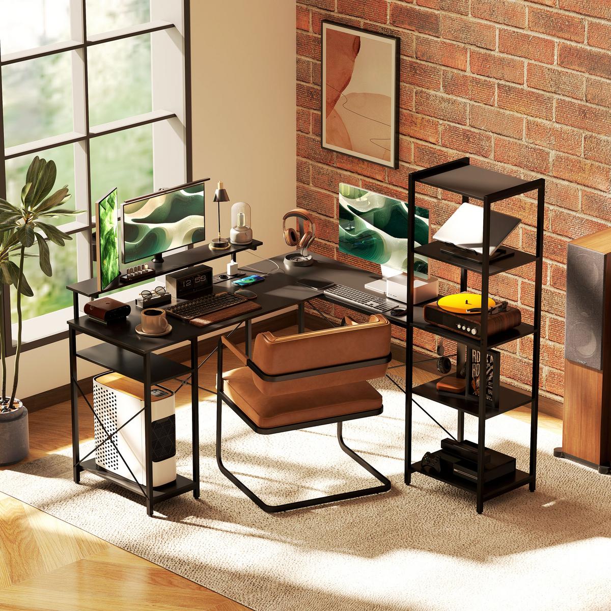 SCHREIBTISCH, L-förmiger Computertisch 137 x 140 x 139,5 cm Eckschreibtisch - Schwarz, Holzwerkstoff/Metall (137/140/139.5cm) - HOMCOM