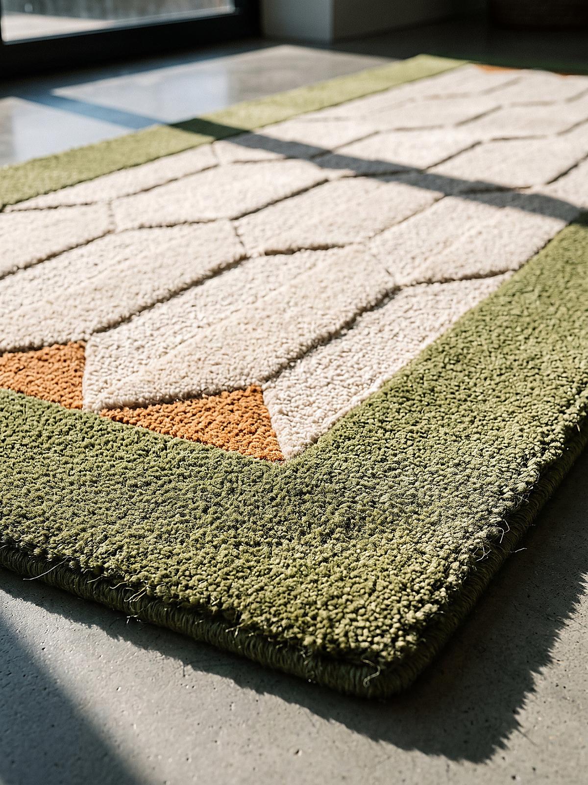 TEPPICHLÄUFER handgetuftet DARENT, Wabenmuster, Erdtöne-Grün, 60 x 230 cm - Grün, Textil (60/230cm) - KADIMA DESIGN