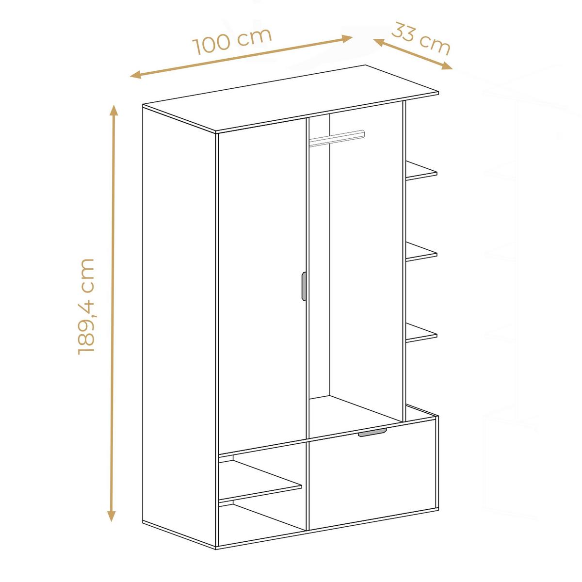 GARDEROBENSCHRANK Nemrut Beige 100/189/33 cm – Modern, mit Spiegel und viel Stauraum - Beige, Holzwerkstoff/Kunststoff (100/189.4/33cm) - AX Living