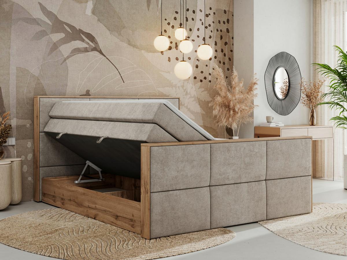BOXSPRINGBETT ALBERO 2 KING DUO 160/200 Beige Strukture - H4 - Beige, Holz/Textil (160/200cm) - MKS