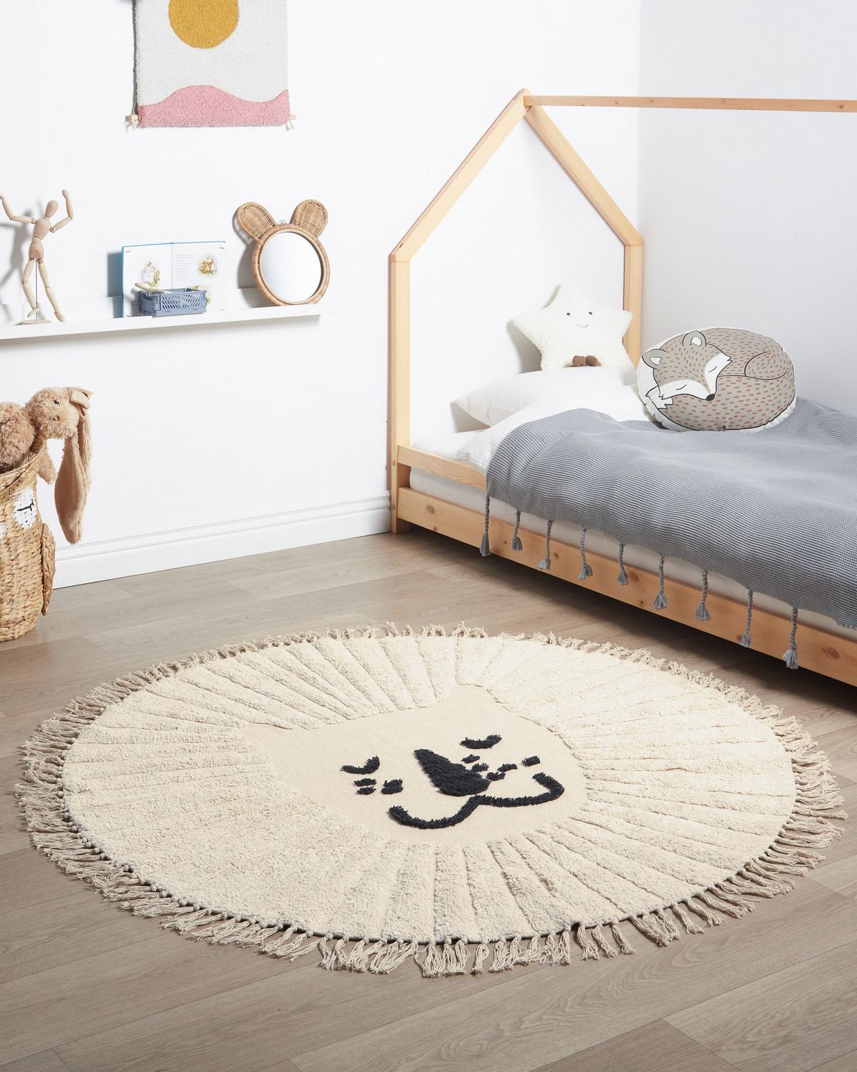 KURZFLOR-TEPPICH Beige 140 cm Badhani - Beige/Schwarz, Textil (140/140cm) - Beliani