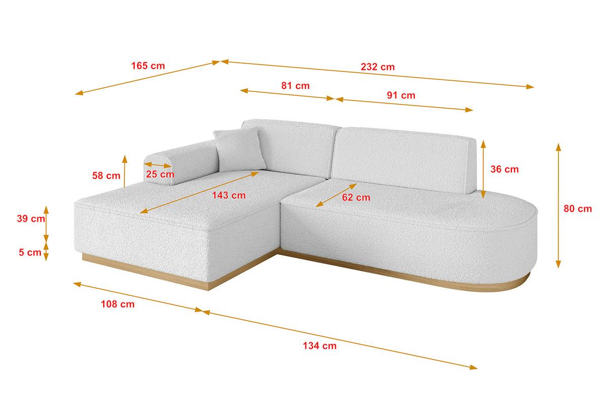 ECKSOFA Ottomane Links IREA-L1-v2 - 232x165x80 cm Weiß - Weiß, Holzwerkstoff/Textil (232/165cm) - ALTDECOR