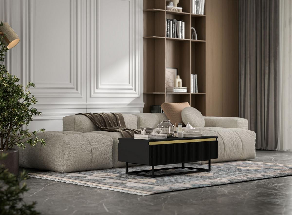COUCHTISCH Selene Schwarz matt 109 cm mit Metallrahmen - Schwarz, Holzwerkstoff/Metall (50/109/39cm) - Meble Lindner
