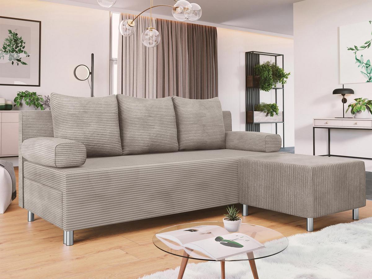 SCHLAFSOFA Dover Cord mit Polsterhocker - Chromfarben/Sahara, Holz/Kunststoff (192/80cm) - MIRJAN24