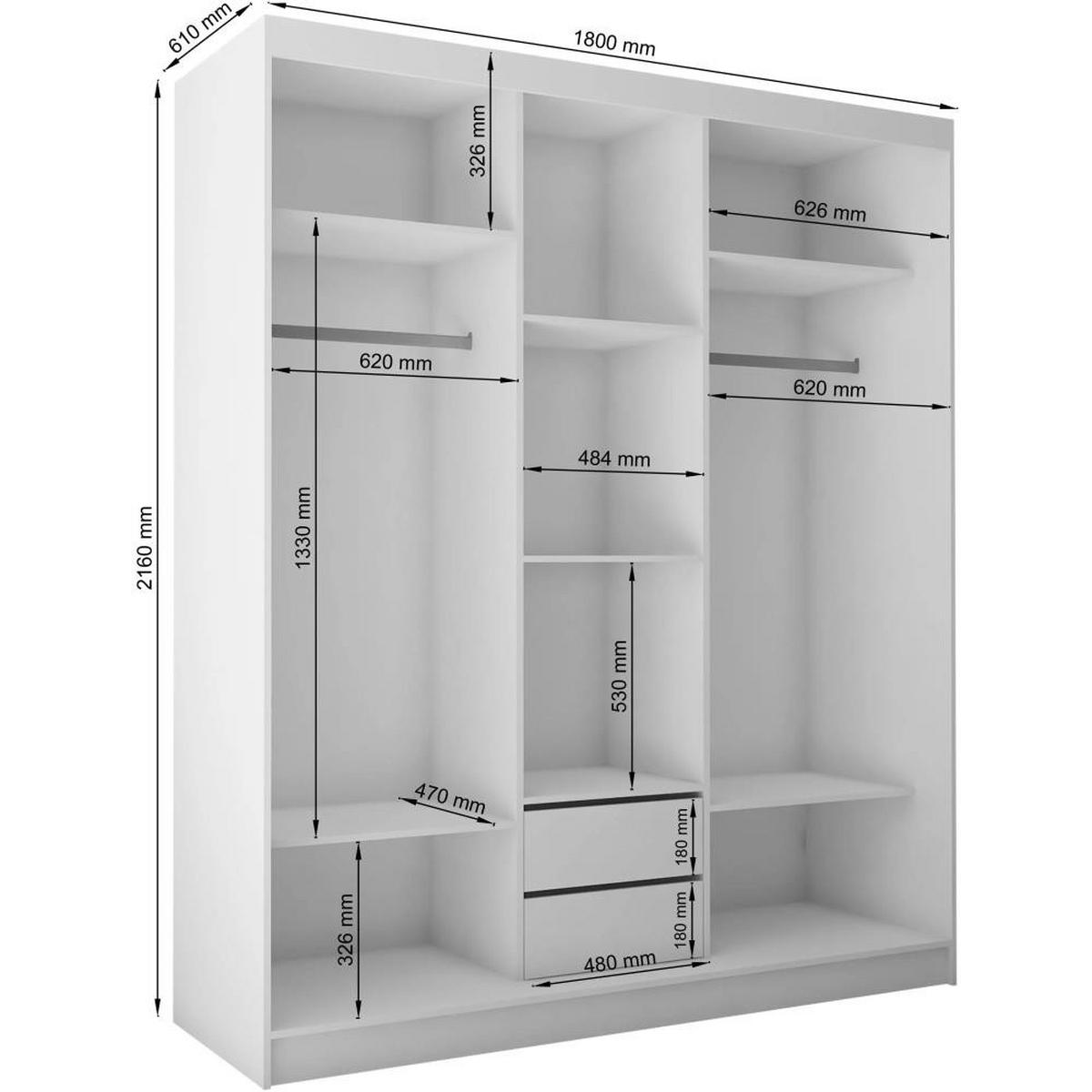 SCHWEBETÜRENSCHRANK Viva 180/216/61 Graphit mit Lacobel-Glas - Graphitfarben, Holzwerkstoff (180/216/61cm) - Beautysofa