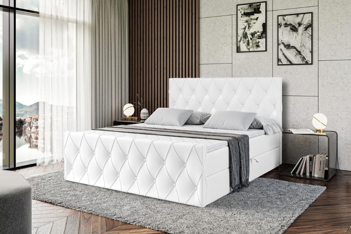 BOXBETT AMAY-Z - 140x200 cm - H3 - Weiß Hochglanz - Weiß, Holzwerkstoff (140/200cm) - ALTDECOR