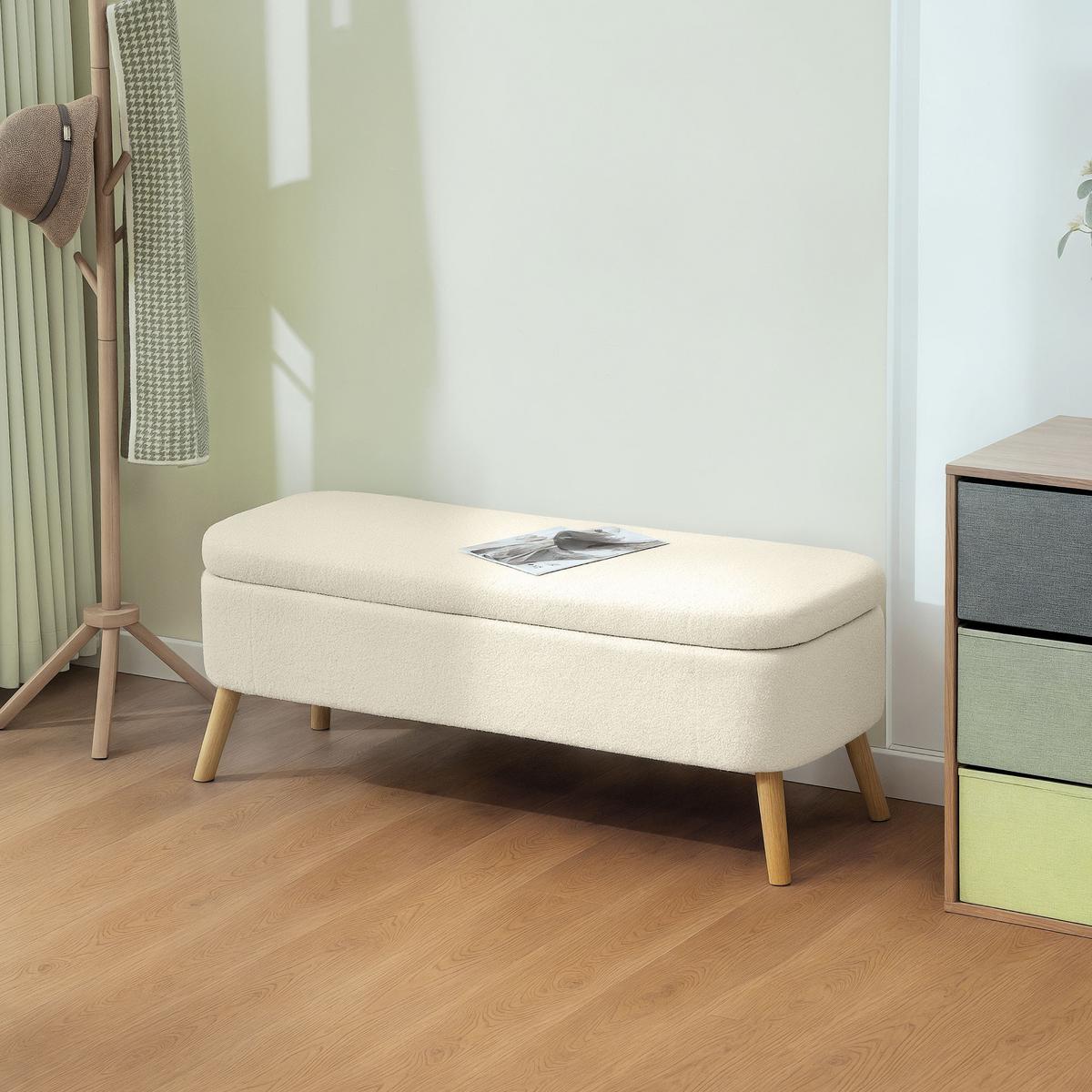 SITZBANK Polyester Kautschukholz Beige - Beige/Naturfarben, Holz/Textil (42/45/120cm) - HOMCOM