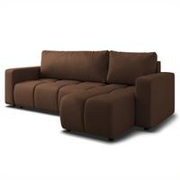 ECKSOFA RAMIL Braun Plüsch-Stoff mit Schlaffunktion - Braun, Holz (240/149cm) - MASSENO