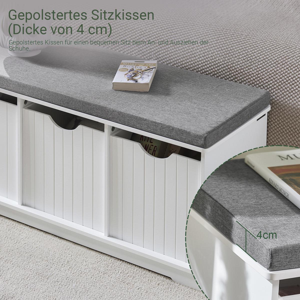 SCHUHBANK Weiß - Weiß, Holzwerkstoff (100/46/36cm) - SoBuy
