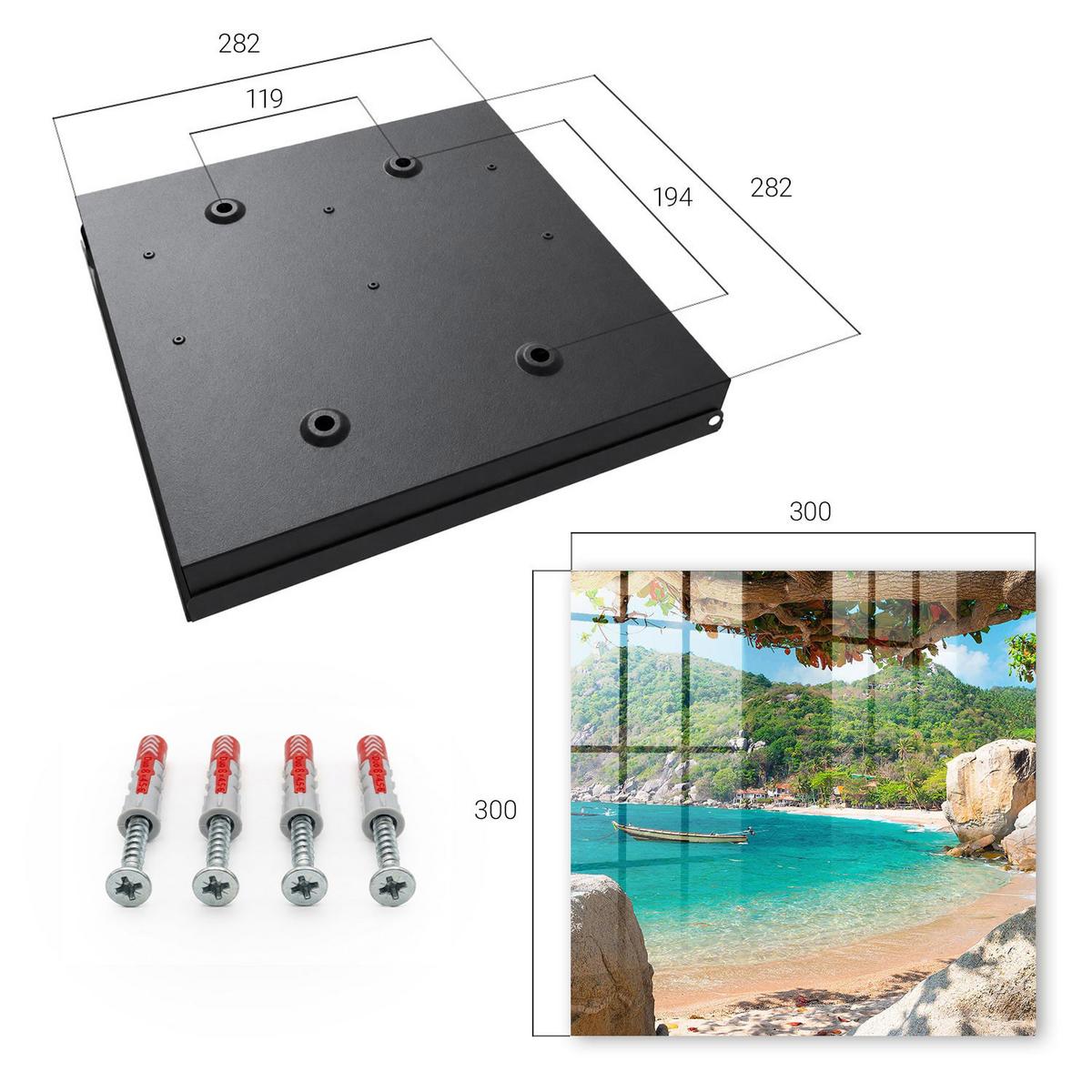 SCHLÜSSELBOX Schwarz 30x30 cm- Türöffnung nach rechts - Ein paradiesischer Ausblick - Türkis, Metall (30/30/5cm) - TULUP