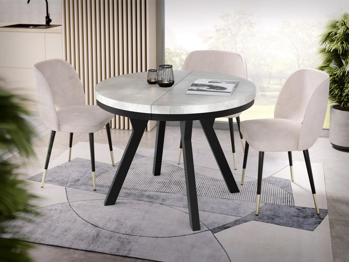 ESSTISCH Lume runder ausziehbarer, Grauer Beton 100-150/100/76 cm - Hellgrau/Schwarz, Holz/Holzwerkstoff (100/150/76cm) - WFL GROUP