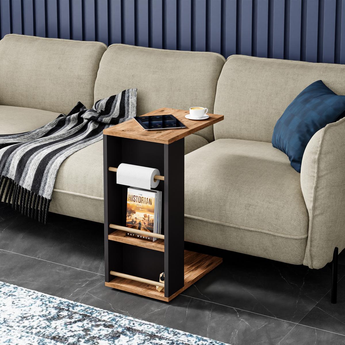 BEISTELLTISCH Siikainen - Schwarz/Braun, Holzwerkstoff (29/44/65cm) - [en.casa]